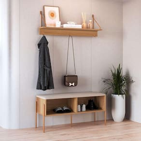 conjunto de banco sapateira com prateleira oslo hanover e dourado