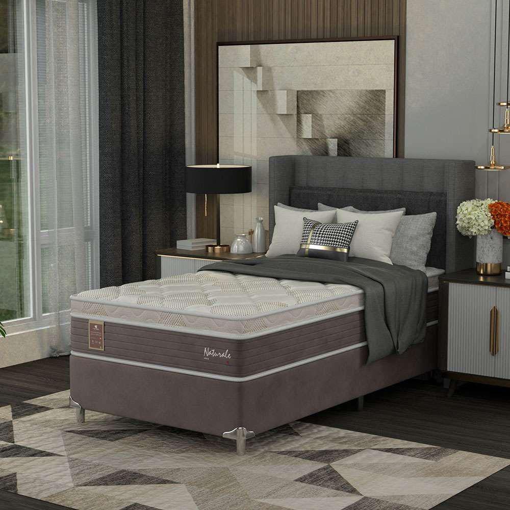 cama box solteirão le com colchão molas ensacadas (67x108x198) marrom e branca