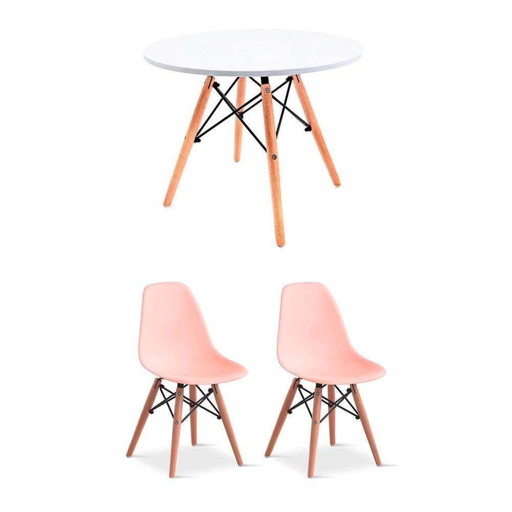 conjunto de mesa infantil well branca com 2 cadeiras eames rosa