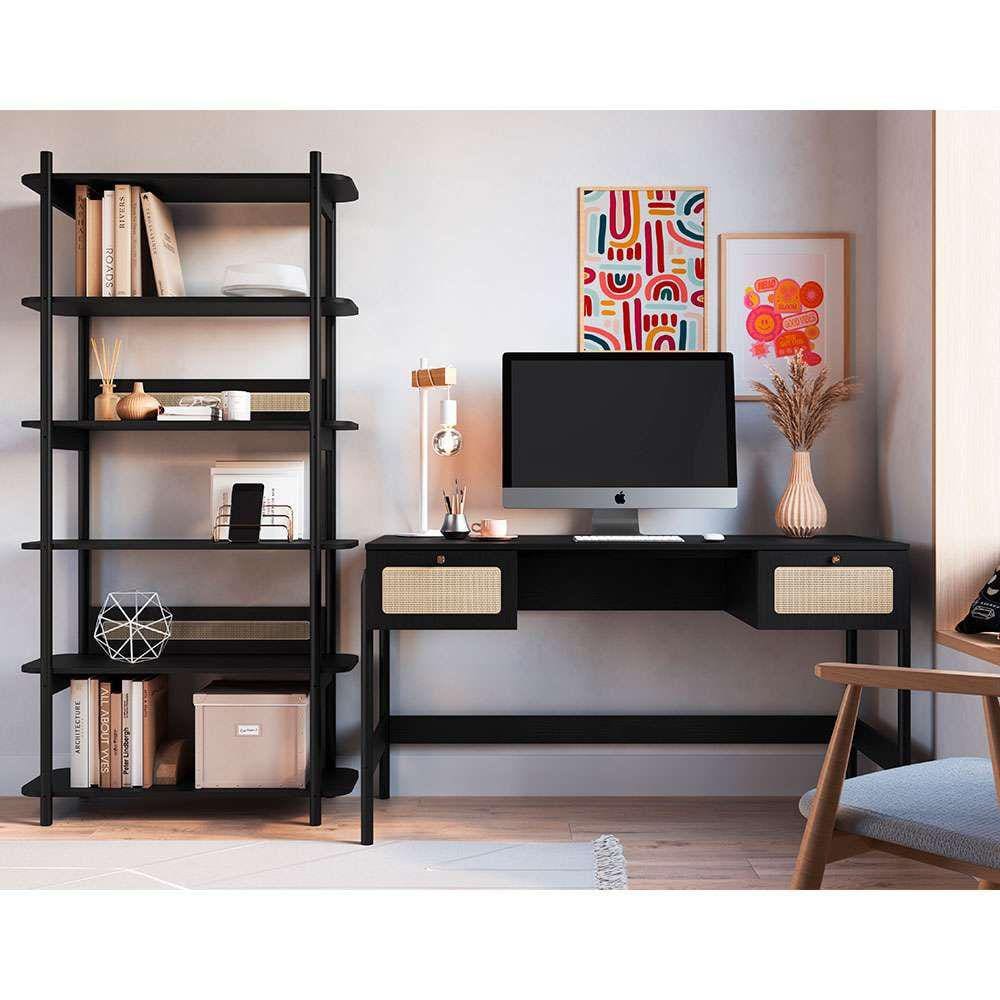 conjunto de escrivaninha com estante oslo preto e nero