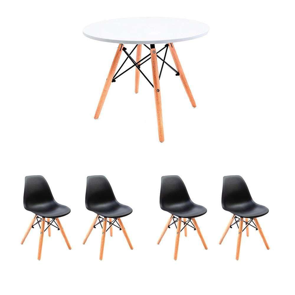 conjunto de mesa infantil well branca com 4 cadeiras eames preta
