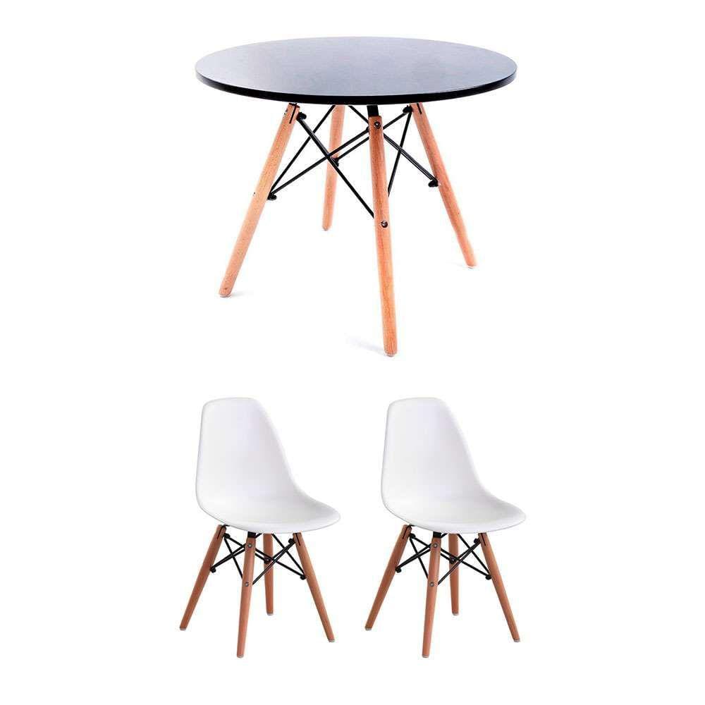 conjunto de mesa infantil well preta com 2 cadeiras eames branca