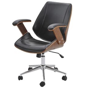Cadeira Giratória Lisboa Rivattis S/ Encosto De Cabeça Madeira Laminada Em Pu Preto Base Rodízio