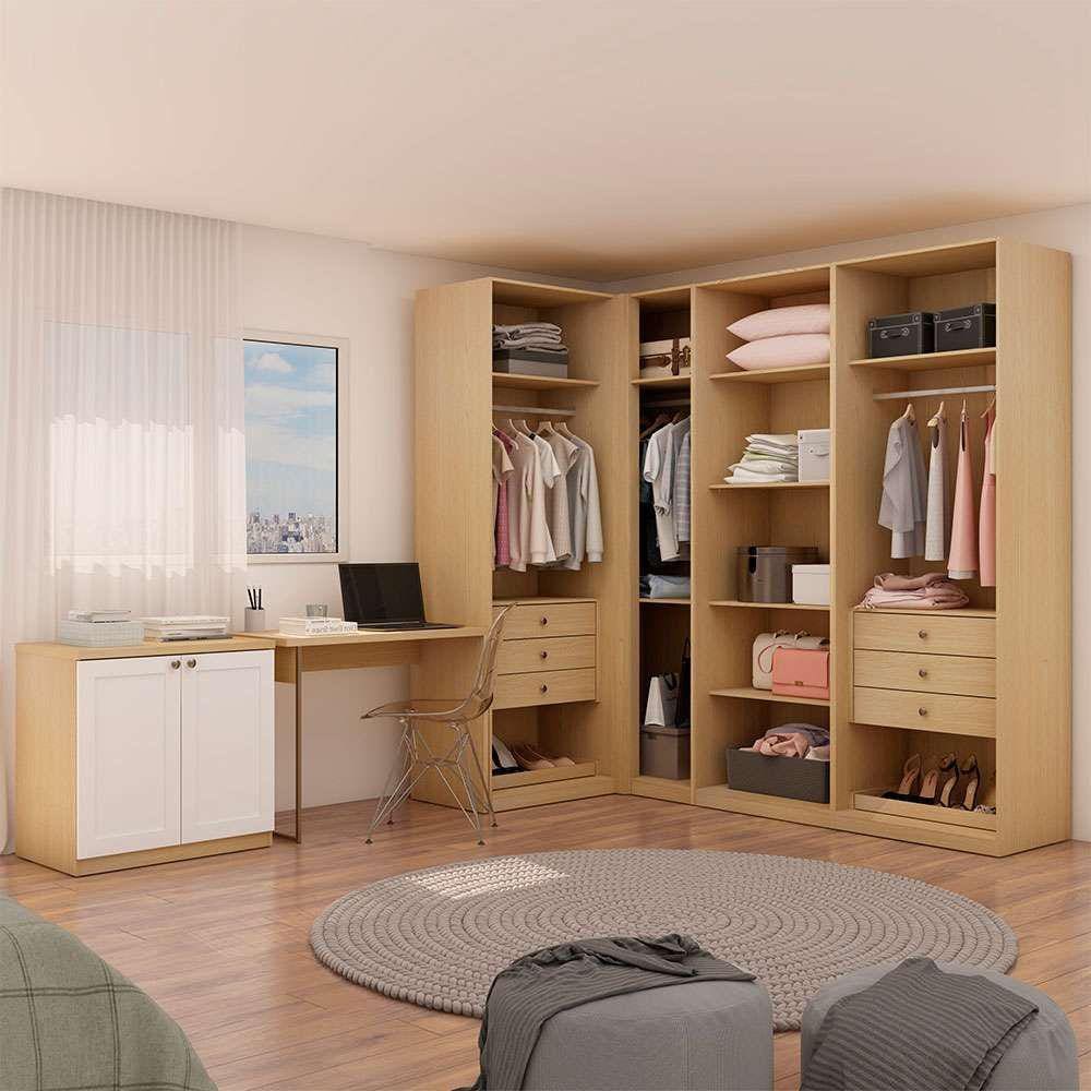 guarda-roupa closet modulado com escrivaninha infinity 2 pt 6 gv savana