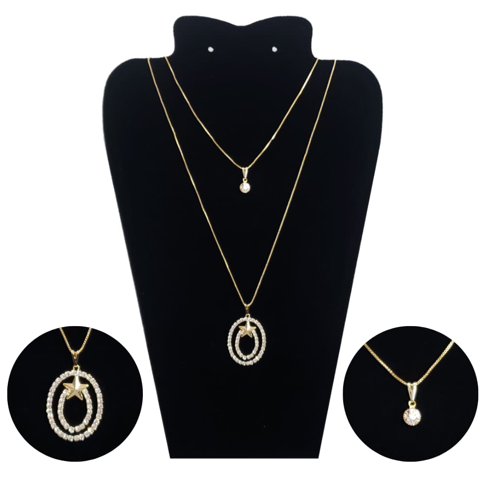 Colar Feminino Duplo Dourado Folheado a Ouro 18k Duplo Oval