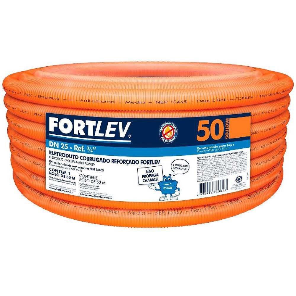 Eletroduto Corrugado 25mm x 50 Metros Laranja Fortlev