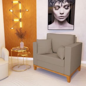 Poltrona Beny Decorativa Com 2 Almofadas Veludo Bege Base Em Madeira Maciça - Cor: Bege