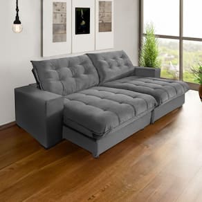Sofá Califórnia Retrátil E Reclinável 5 Lugares 2,70m Com Molas Ensacadas E Pillow Cinza Cinza