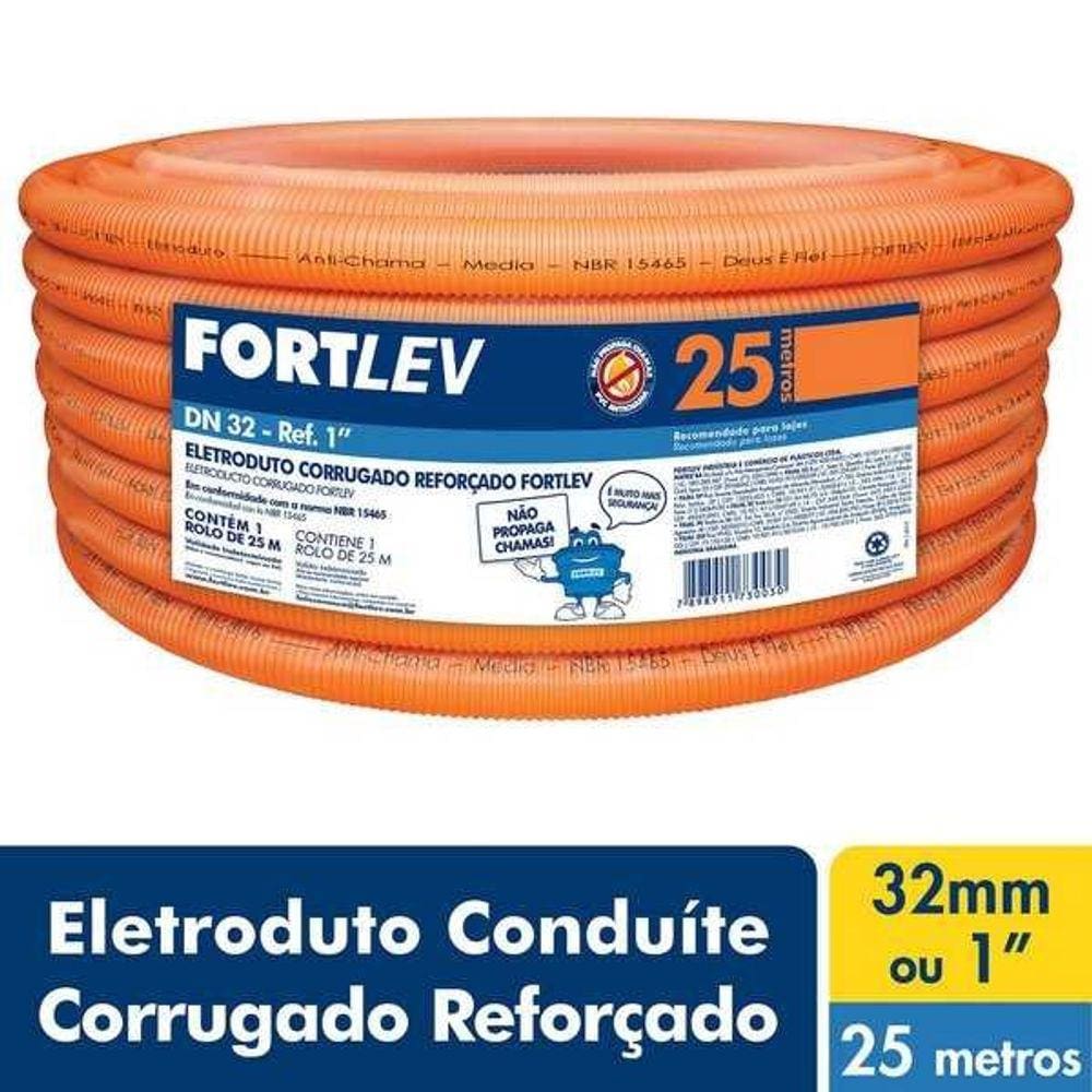 Eletroduto Corrugado 32mm x 25 Metros Laranja Fortlev