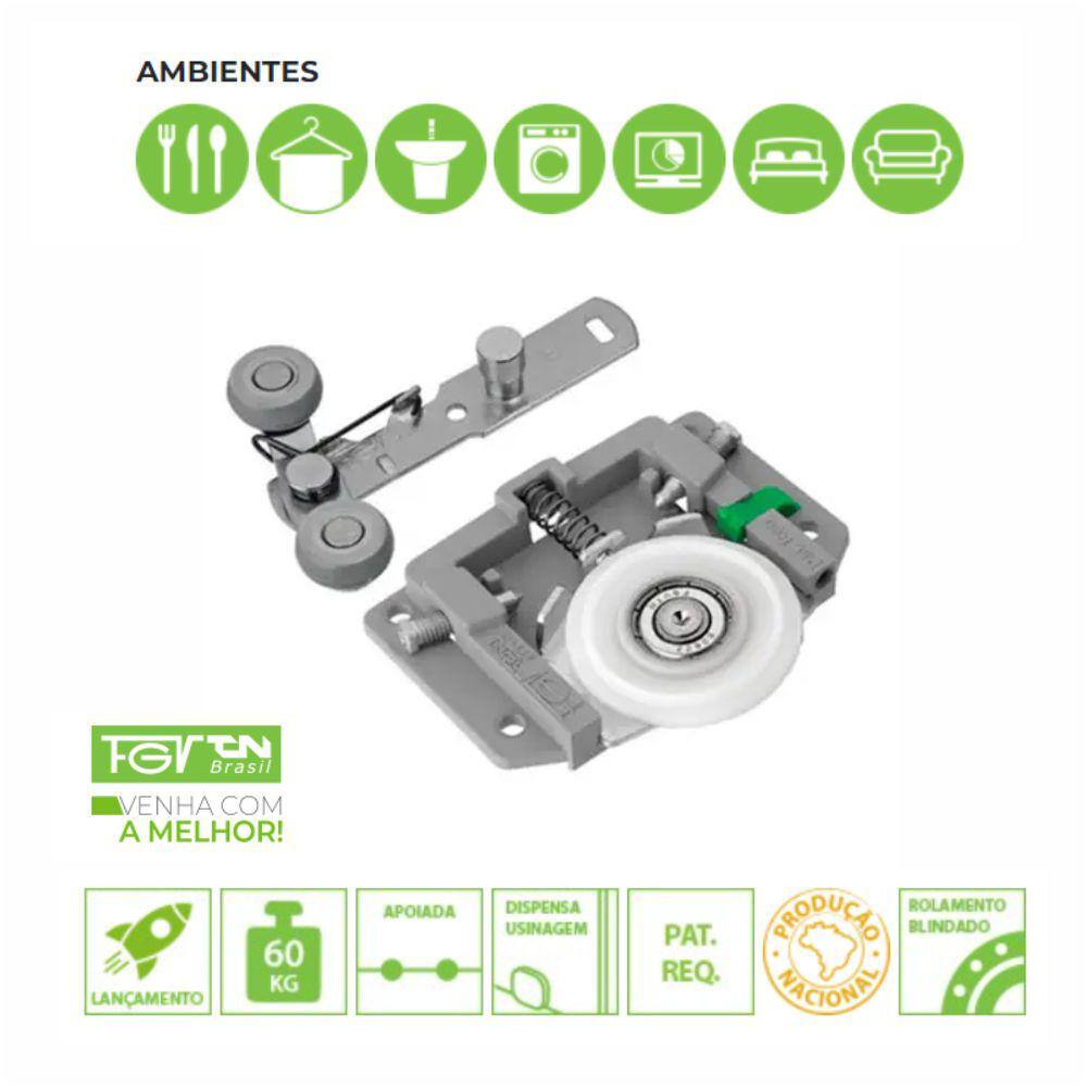 Rodízio para Porta Deslizante de Correr FGVTN SD632 - 6 Portas