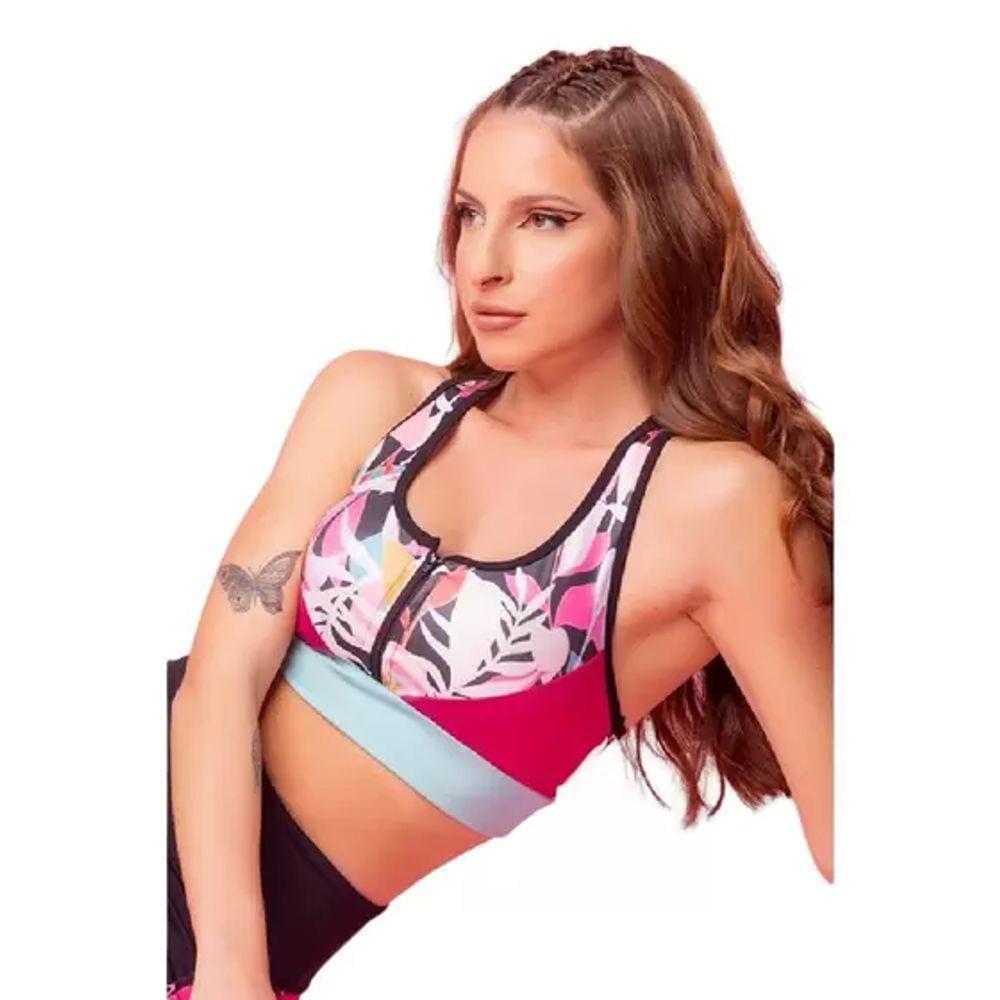 Top Esheley Fitness Em Recortes E Zíper Frontal