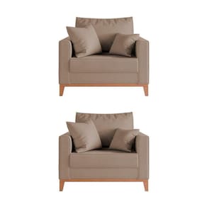 Kit 2 Poltronas Beny Decorativa Com 2 Almofadas Veludo Bege Base Em Madeira Maciça - Cor: Bege