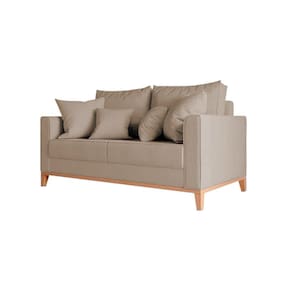 Sofá Namoradeira Beny Base Em Madeira Maciça Suede Bege - Cor: Bege