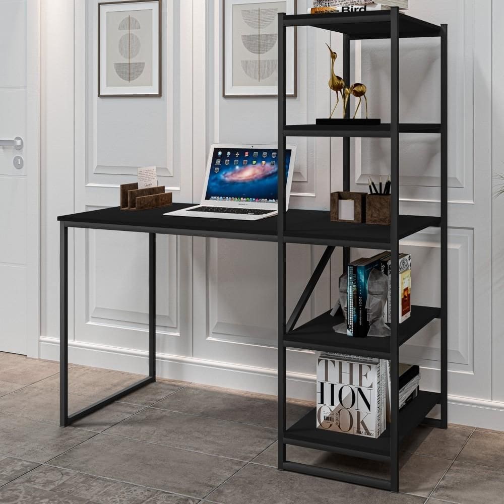 Mesa Industrial para Escritório com Prateleira Frist Preto