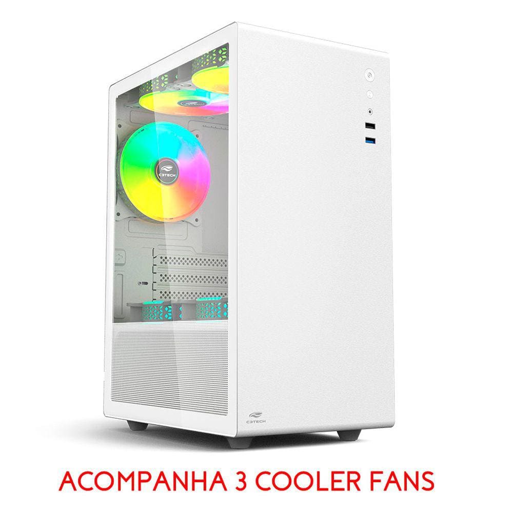 Gabinete Gamer C3Tech MT-G200WH Com 3 Coolers Fans S/Fonte