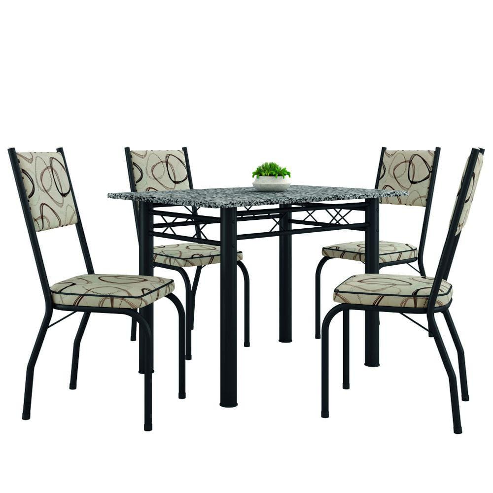 Conjunto Sala De Jantar Mesa Tampo Granito 1,20m Com 4 Cadeiras Diana Preto / Cedro Artefamol