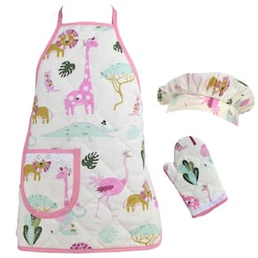Kit Avental Infantil com Touca e Luva 3Pçs Safari Rosa