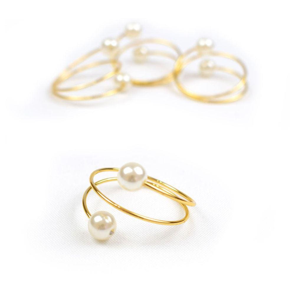 Anel Guardanapo Pérola:  6 Peças Dourado