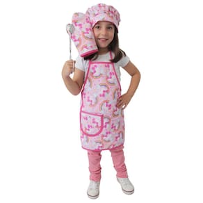 Kit Avental Infantil com Touca e Luva 3 Pçs Rosa Menina