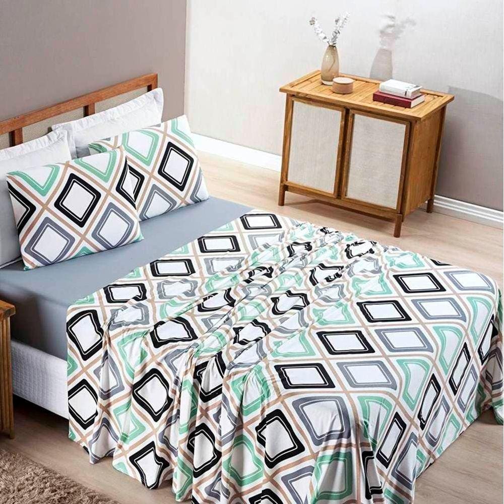 Jogo de Lençol Queen Quality Malha 100% Algodão Estampado 4 Peças - Harmony