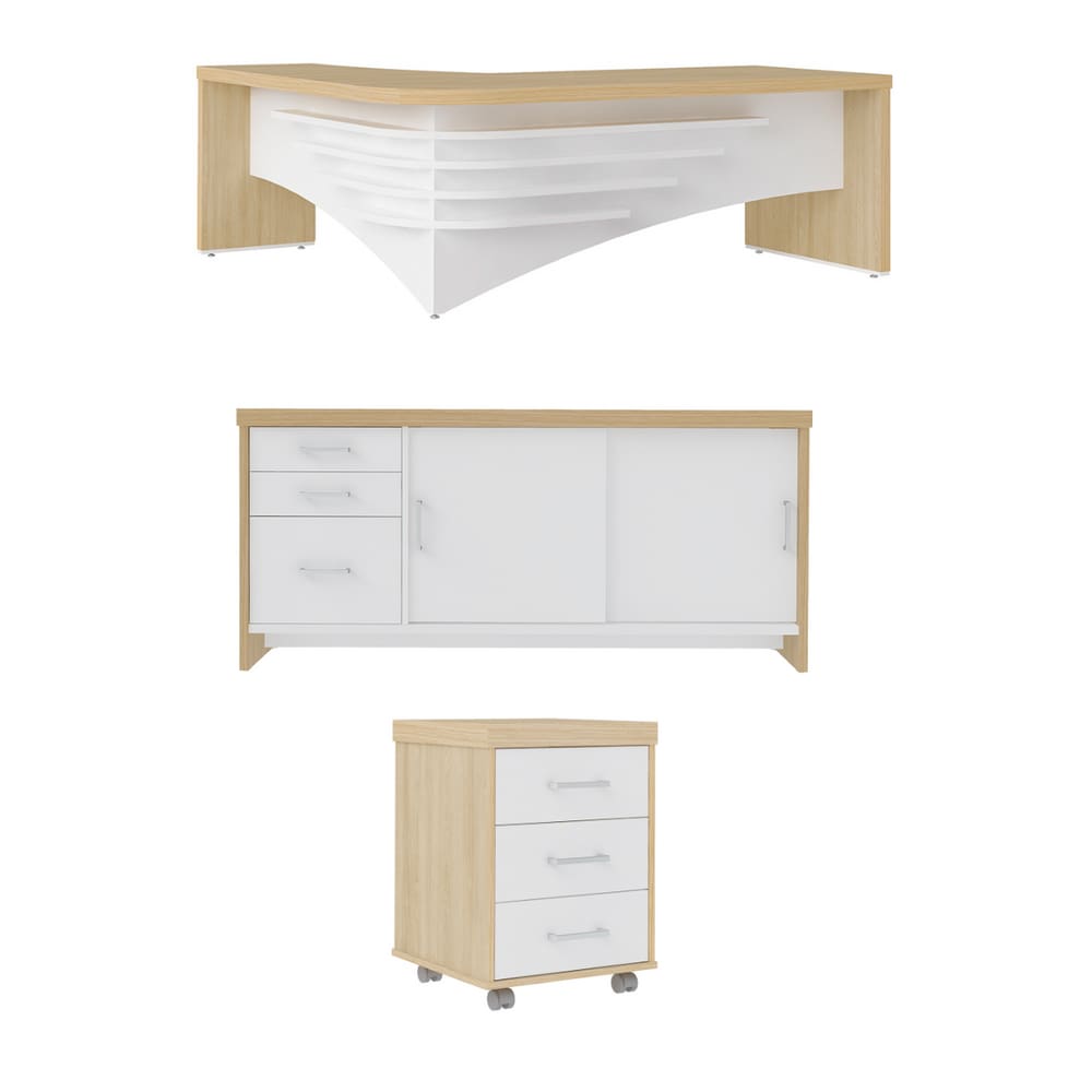 Jogo Completo Escritório Aveiro Carvalho Branco