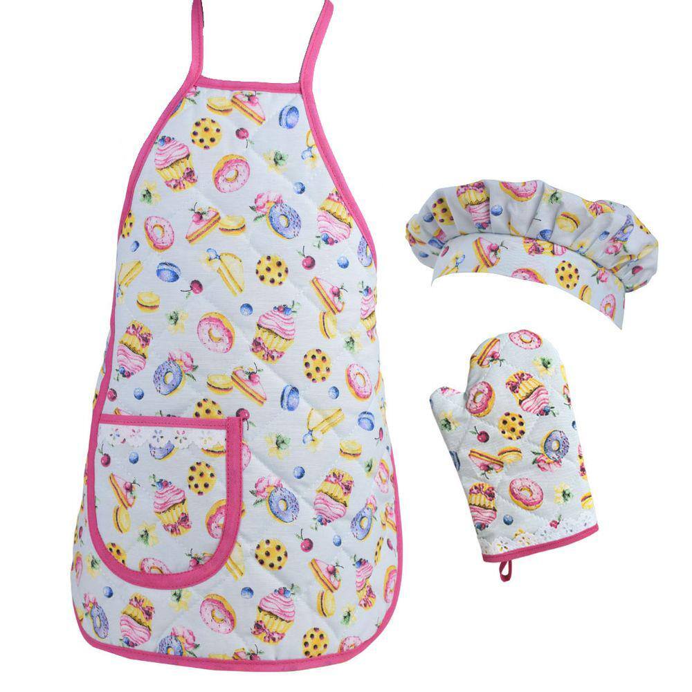 Kit Avental Infantil com Touca e Luva 3 Pçs Docinho
