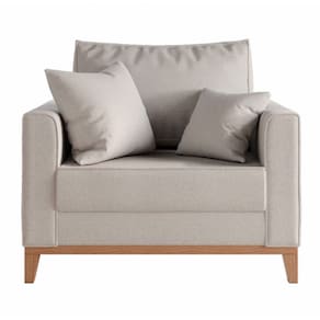 Poltrona Decorativa Sala Estar Beni Pés Madeira Linho Bege - Montanaris Decor