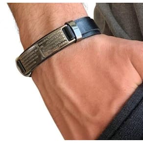 Pulseira Bracelete Masculino Feminino Couro Sintético Ajustável Placa Aço Inox Oração Pai Nosso Prata Dourado Luxo Moda