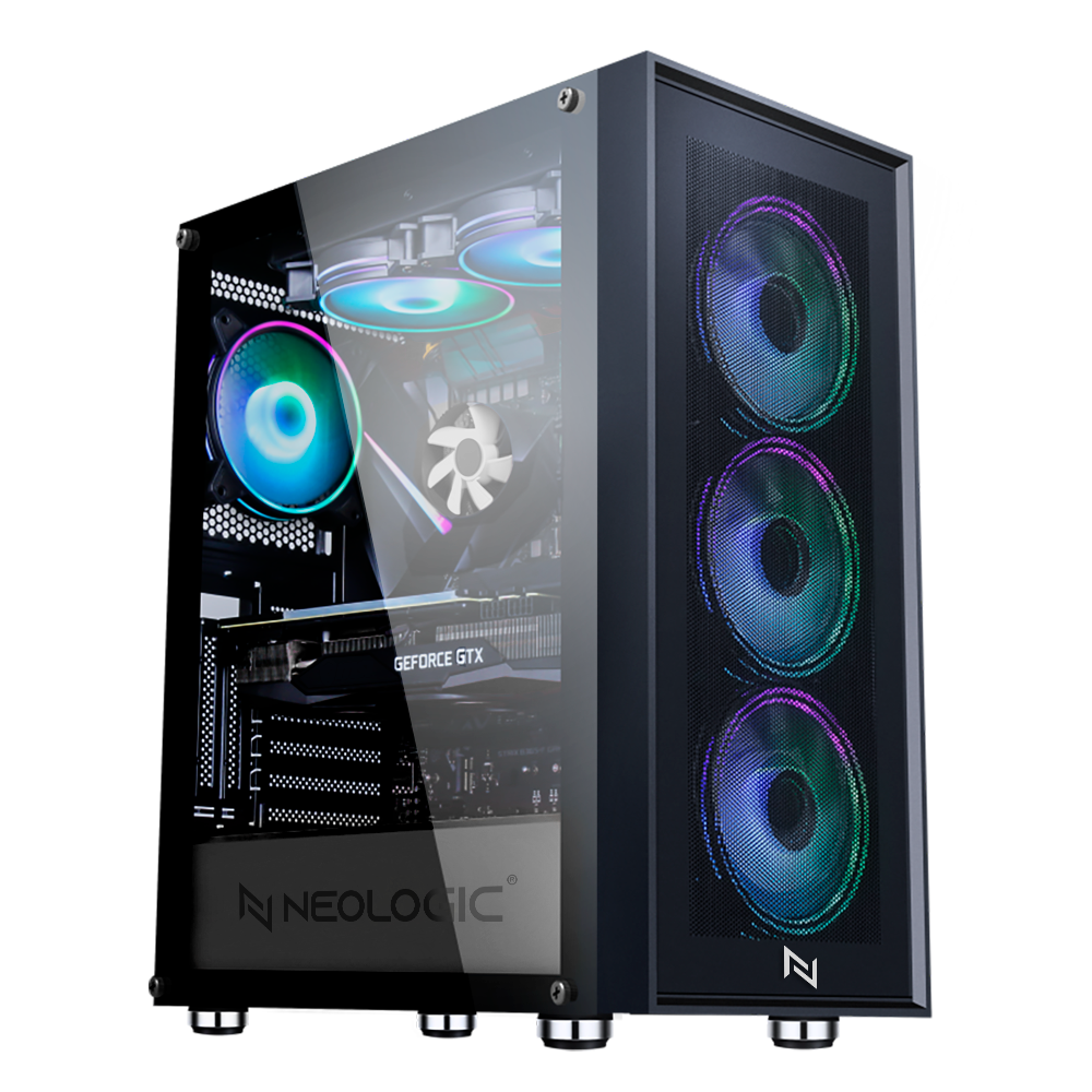 Gabinete Gamer Neologic Guardian, Vidro Temperado, Com 3 Fans Rainbow, Preto - Nlgrdn