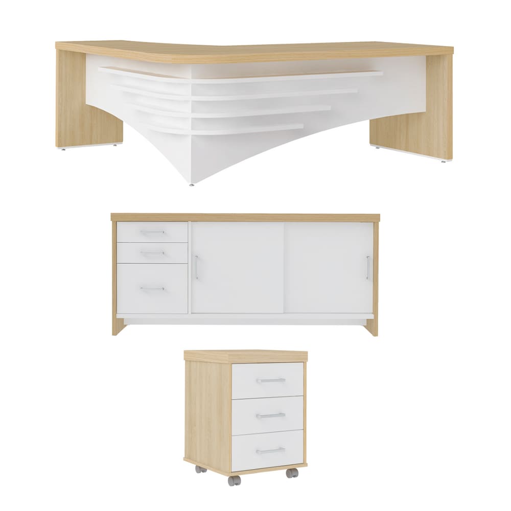 Jogo Completo Escritório Aveiro Carvalho Branco