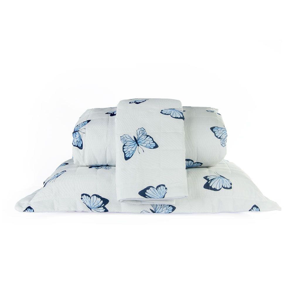 Cobre Leito King Essencialle 150 Fios 3 Peças - Borboletas Azuis