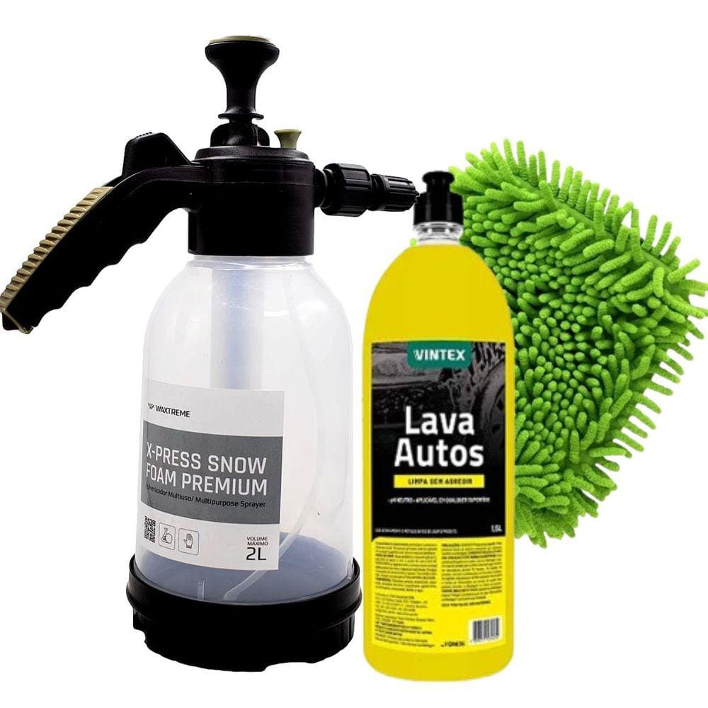 X-Press Snow Foam 2 Litros Waxtreme + Lava Autos 1,5L Vintex + Luva 24x25cm Autoamerica