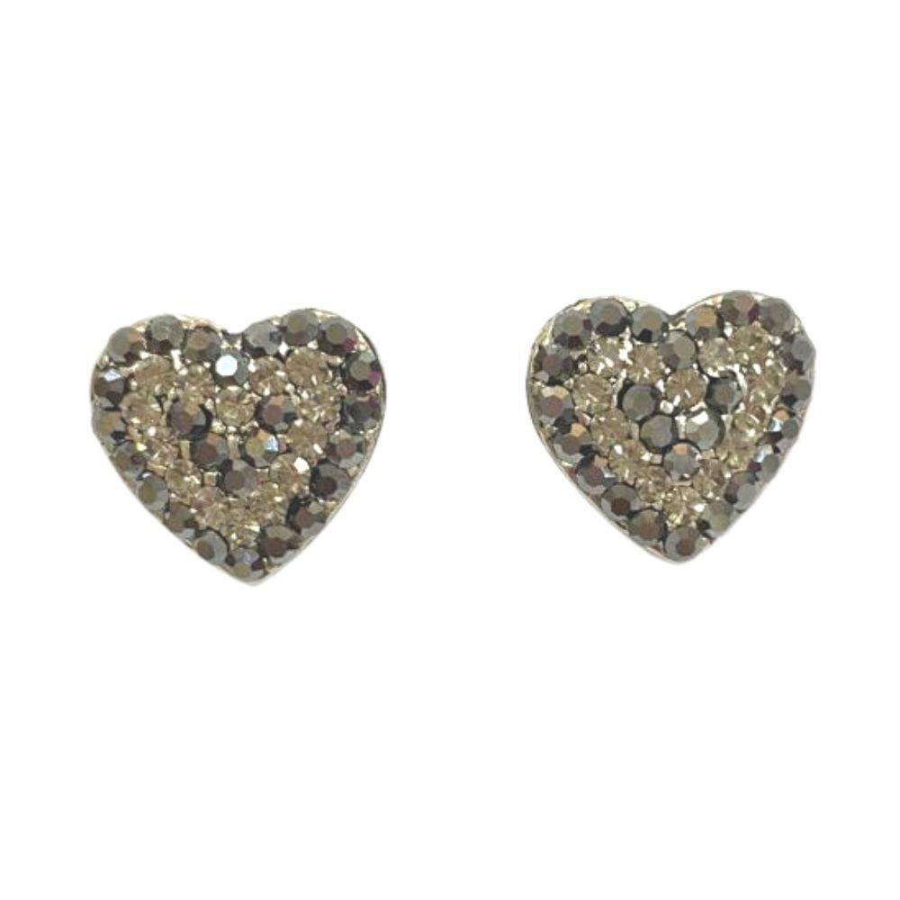 Brinco Coração Cravejado Grafite Armazém Rr Bijoux