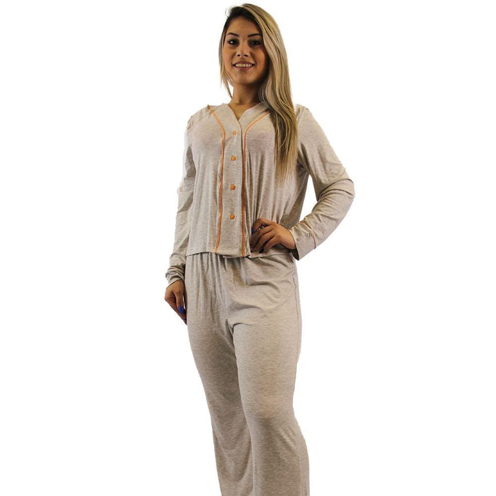 Pijama Americano Longo Mescla Com Viés Laranja Viscolycra