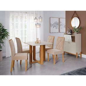 Conjunto Sala de Jantar Mesa Flora 94cm 4 Cadeiras Fernanda Cimol