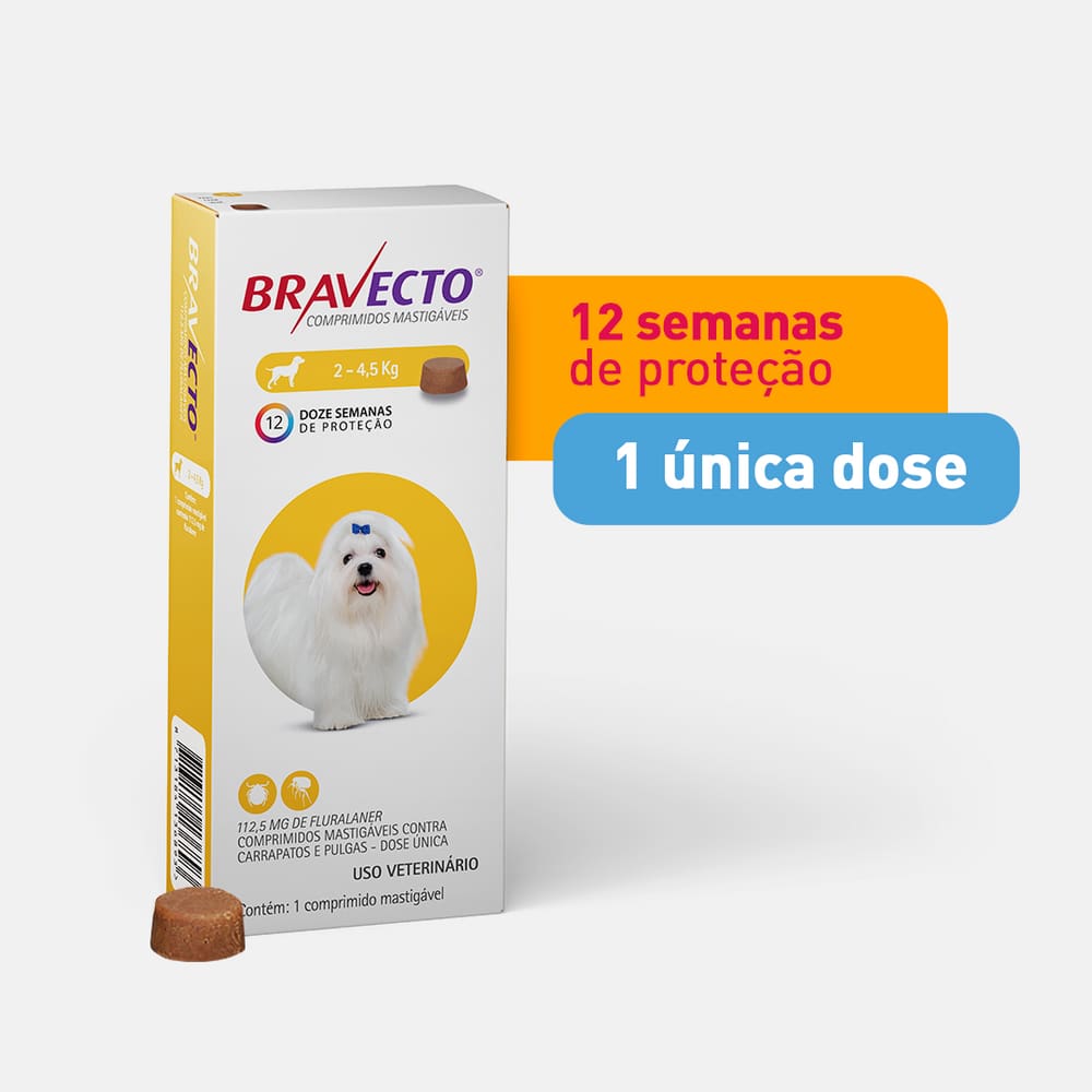 Antipulgas e Carrapatos MSD Bravecto para Cães de 2 a 4,5kg (112,5mg)