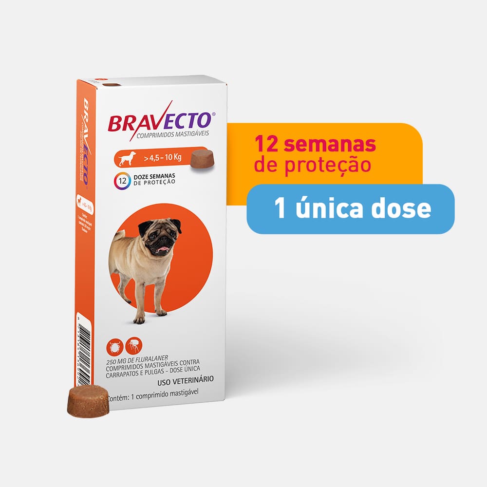 Antipulgas e Carrapatos MSD Bravecto para Cães de 4,5 a 10kg (250mg)