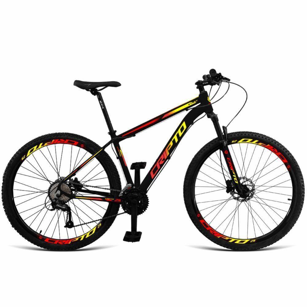 Bicicleta Aro 29 Cripto 27v Alivio Freio Hidraulico Trava K7 - 17" Preto-amarelo E Vermelho