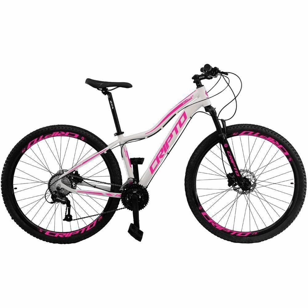 Bicicleta Aro 29 Cripto 27 Marchas Freio Hidráulico Trava K7 - Branco-rosa - 17" Branco-rosa