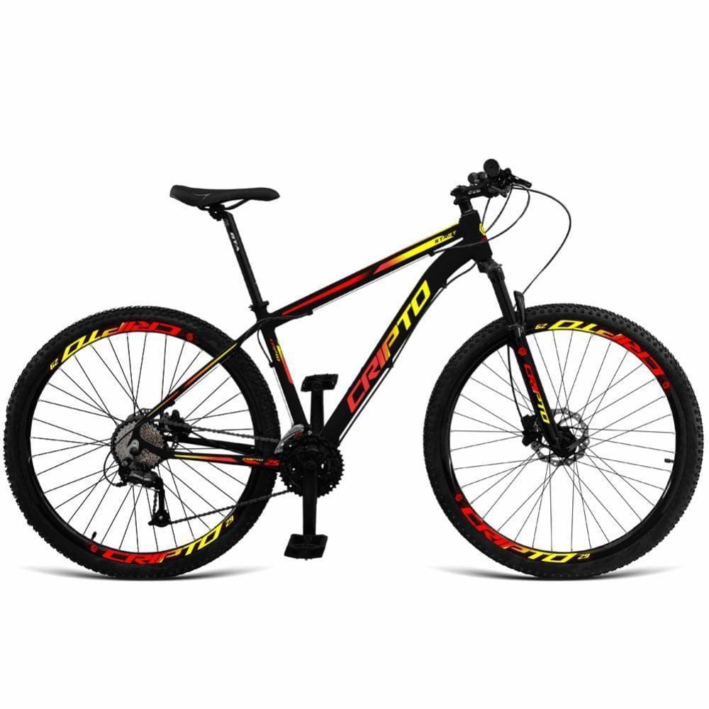 Bicicleta Aro 29 Cripto 24 Vel Freios Hidráulico E Suspensão - 19" Preto-amarelo E Vermelho
