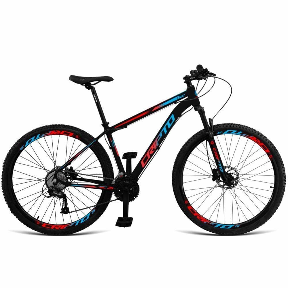 Bicicleta Aro 29 Cripto 24v Shimano Fr. Hidraulico-trava-k7 - 17" Preto-Azul E Vermelho