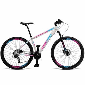 Bicicleta Aro 29 Cripto 24 Marchas Shimano E Freios Disco - 19" Branco-Azul E Rosa