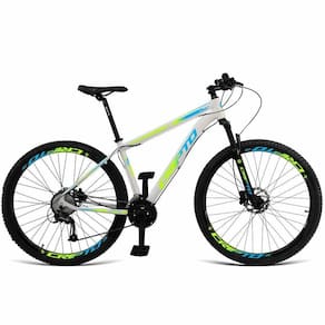 Bicicleta Aro 29 Cripto 24 Marchas Shimano E Freios A Disco - 21" Branco-verde E Azul