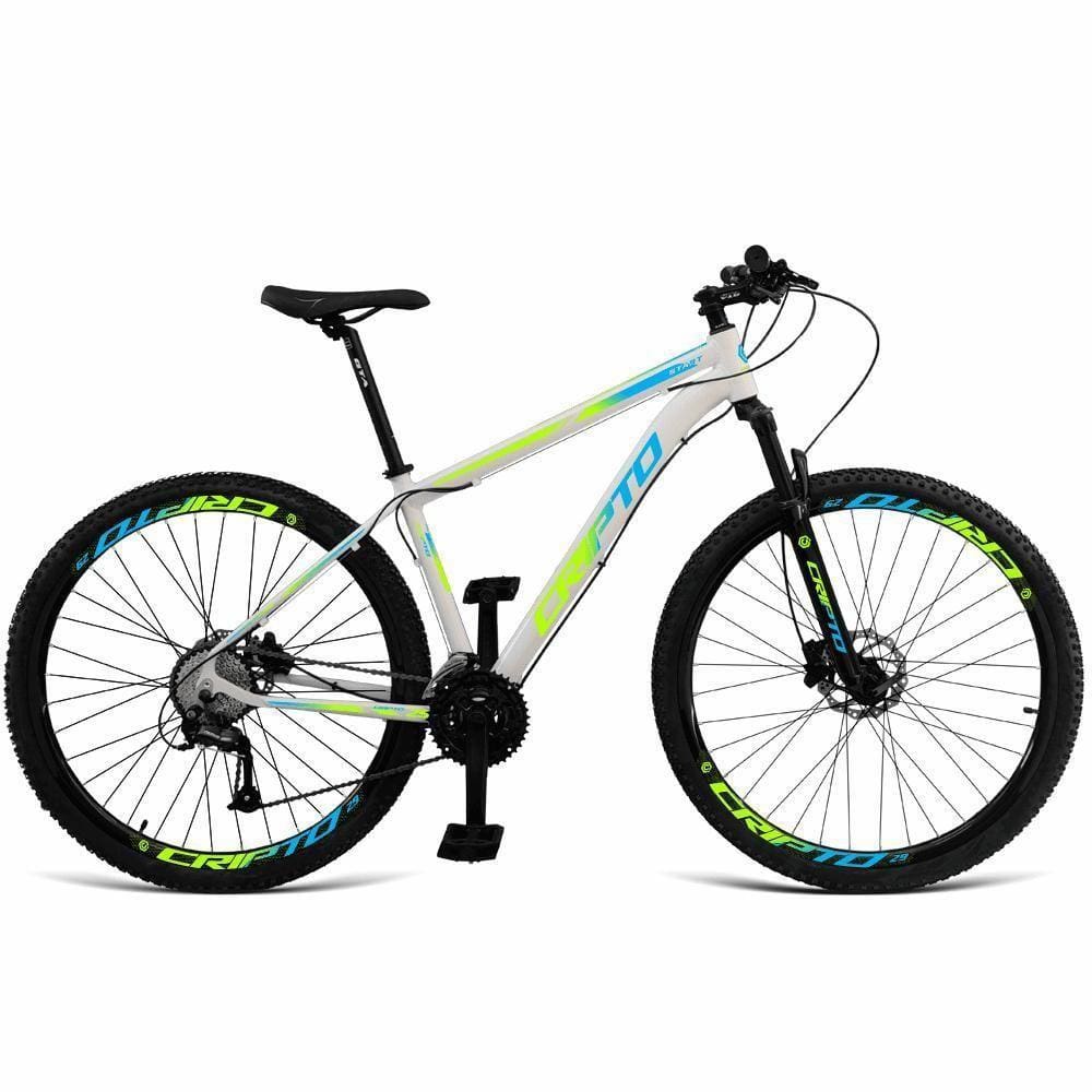 Bicicleta Aro 29 Cripto 27 Marchas Freio Hidráulico Trava-k7 - 19" Branco-verde E Azul