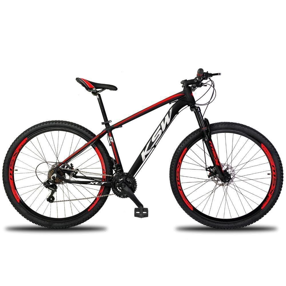 Bicicleta Aro 29 Ksw 1x9v Shimano Hidráulico Trava K7 11-40 - - 19 Preto-vermelho E Branco