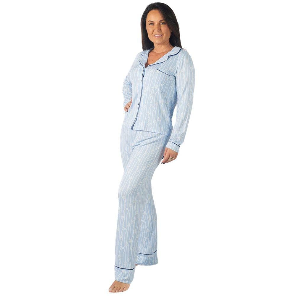 Pijama Americano Cordas Azul Bolso Manga Longa Frio Inverno
