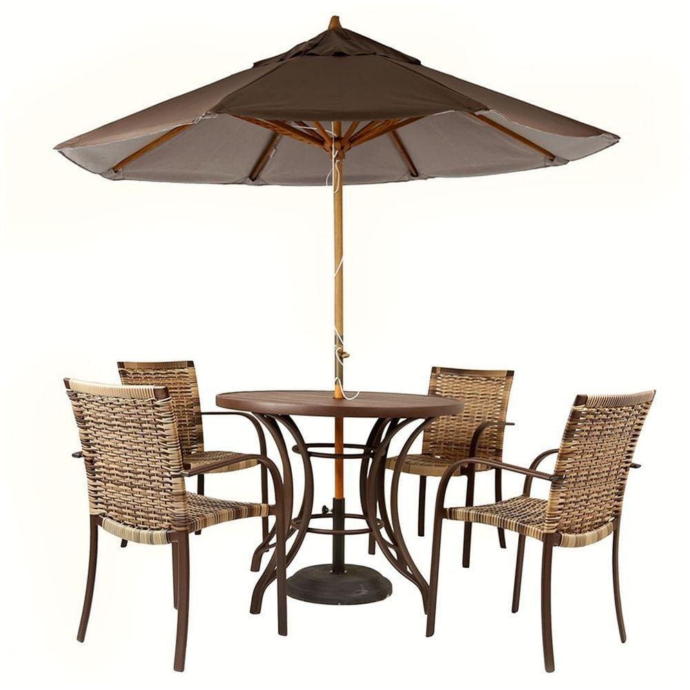 Combo 4 Cadeiras Fibra , Mesa  E  Marrom