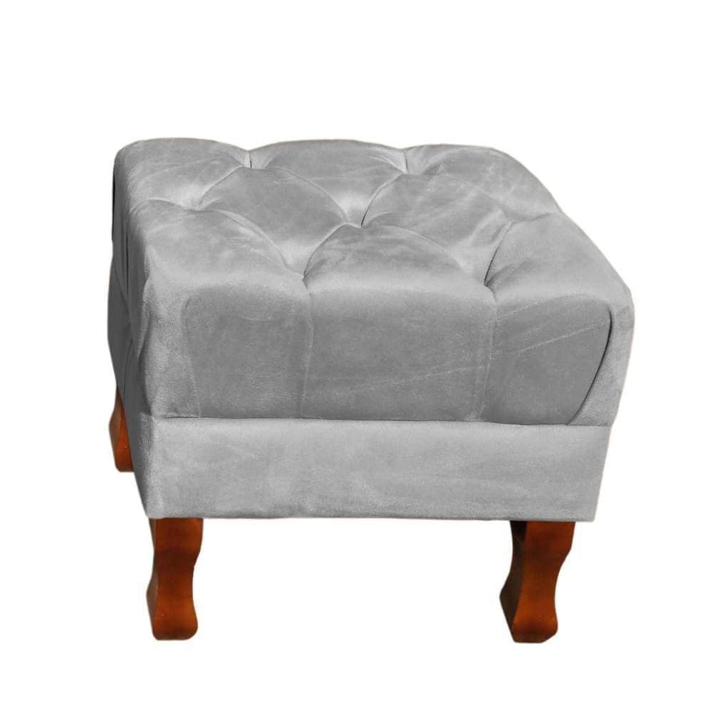 Puff Decorativo Retrô Luis Xv Quadrado Em Capitonê Suede