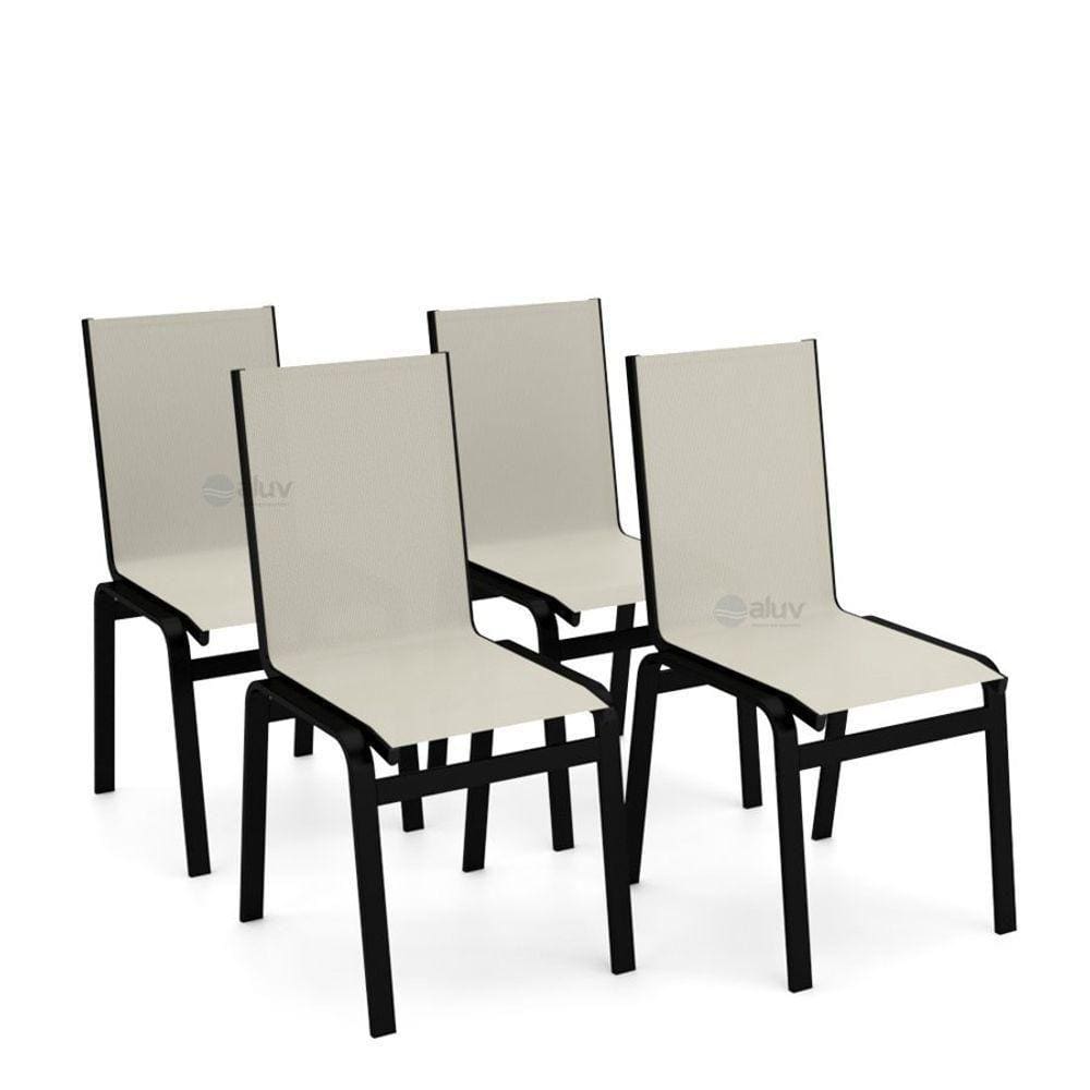 Kit 4 Cadeiras Jantar Gourmet Alumínio Preto Tela Bege