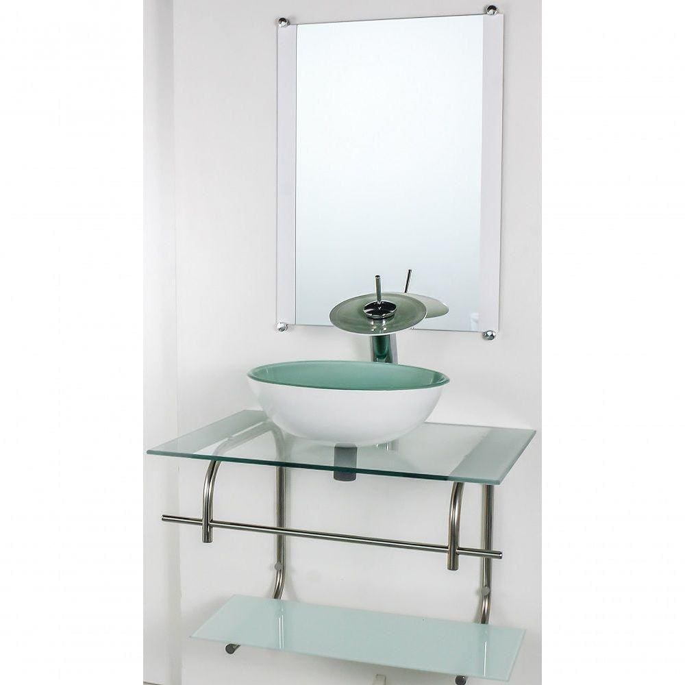 Gabinete De Vidro Inox 60cm Cuba Redonda Branco
